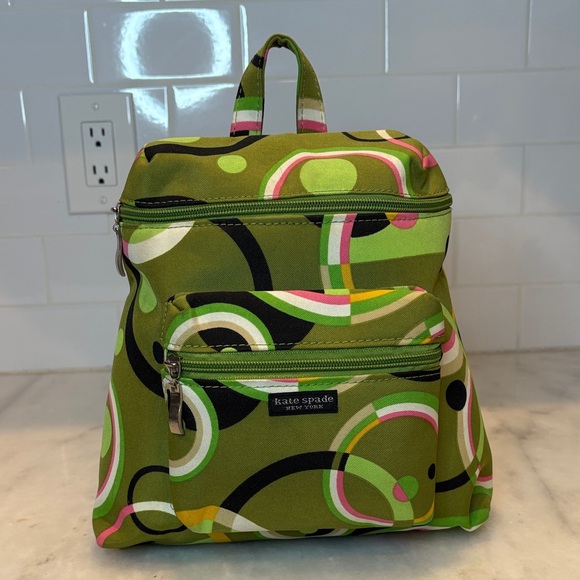 Kate Spade RARE VINTAGE Y2K Green Nylon Mini Backpack Mod Psychedelic Circle 90s